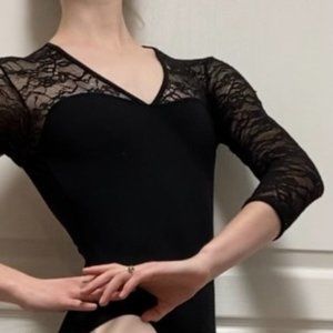 3/4 Sleeve Lace V Neck Leotard